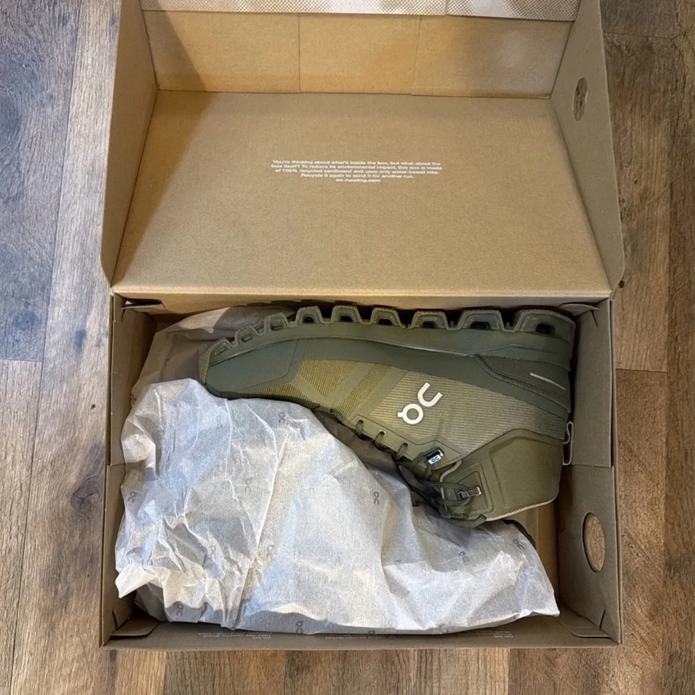 Women’s ON Cloudrock Waterproof Mid-Top Trail Sneakers — Olive Green Size 10 - Picture 5 of 7